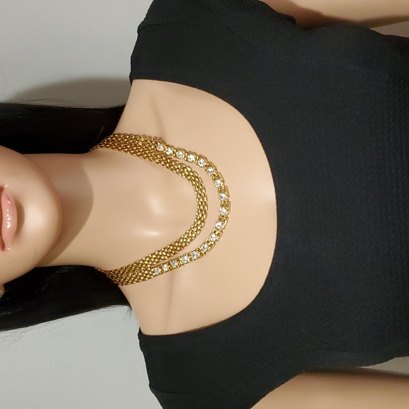 Ann Taylor Gold Tone Mesh & Crystal Necklace - Picture 6 of 7